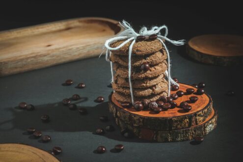 brown pine cone on black table